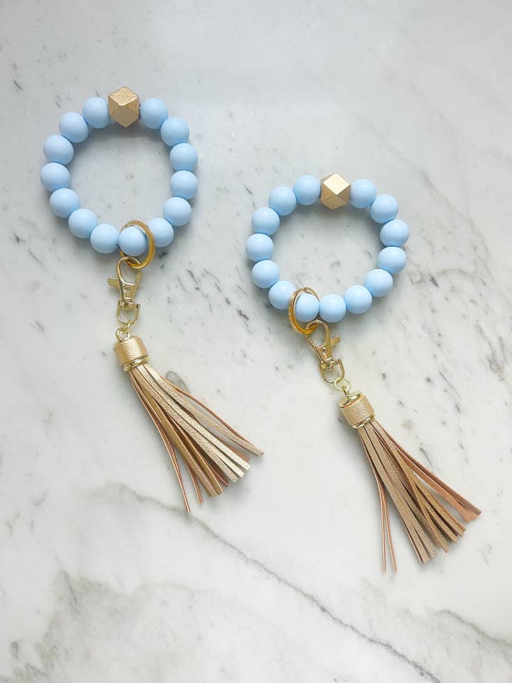 Solid Group: Light Blue Wristband Keychain for wholesale by Lanyard Lovebirds