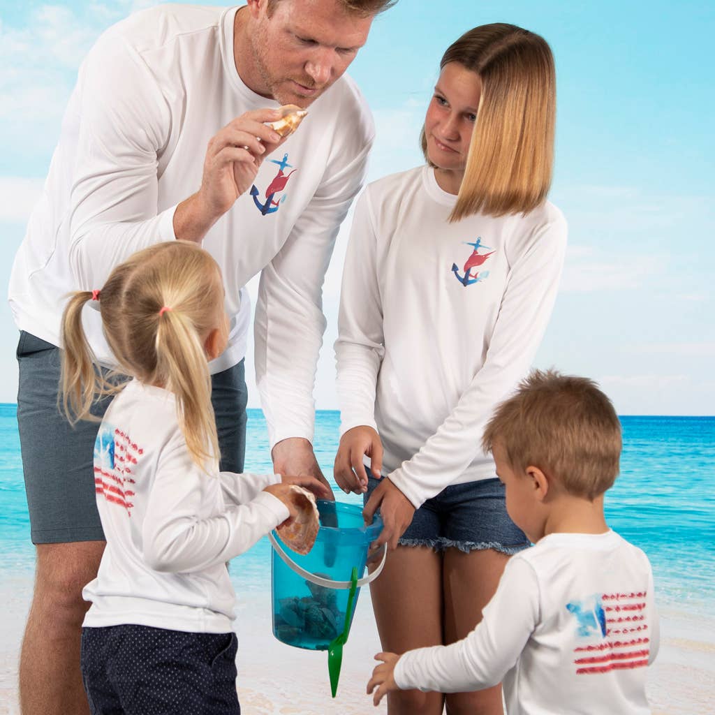 White Caloosa Kids "American Fish" UPF 50 Ultra Comfort Shirt for wholesale on Faire4