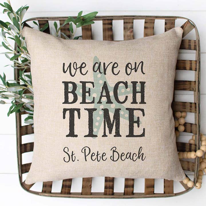 Beach Time Pillow Coastal House Decor Nautical Personalize for wholesale by Canary Road
