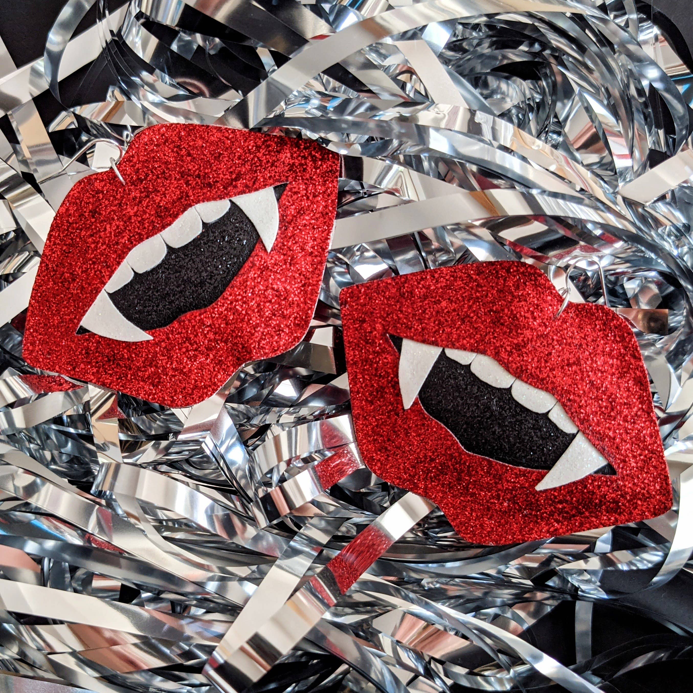 All The Discos - Wholesale Dangle Earrings - Red Vampire Fang Halloween Dangle Earrings0