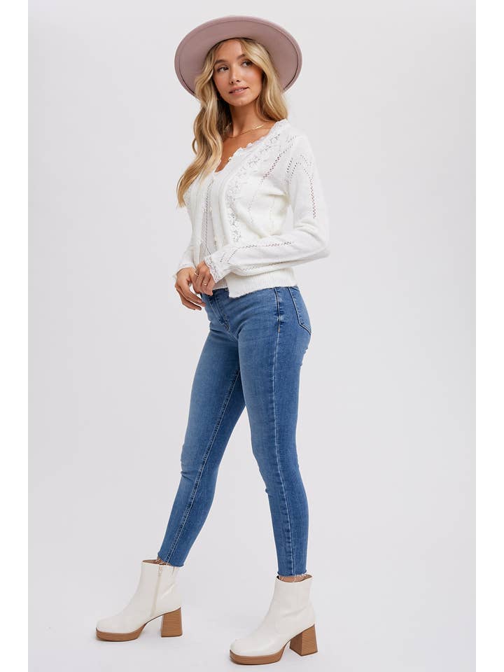 Bluivy - Wholesale Cardigan - Women's - LACE TRIMMED CARDIGAN