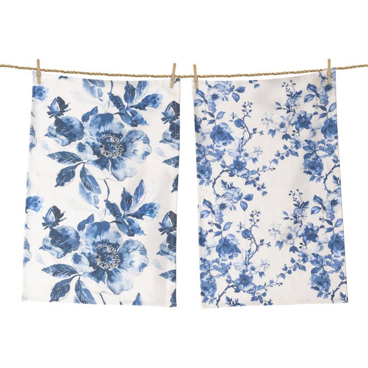 Tea Towel - Blue Floral (Set of 2) (Pk/03 Sets) for wholesale by Audrey's Home & Gift