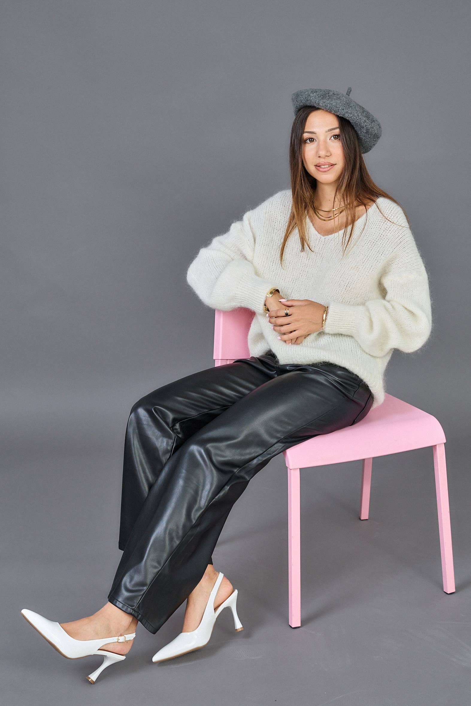 Black Women's straight relaxed faux leather pants - ANA & LUCY for wholesale on Faire1