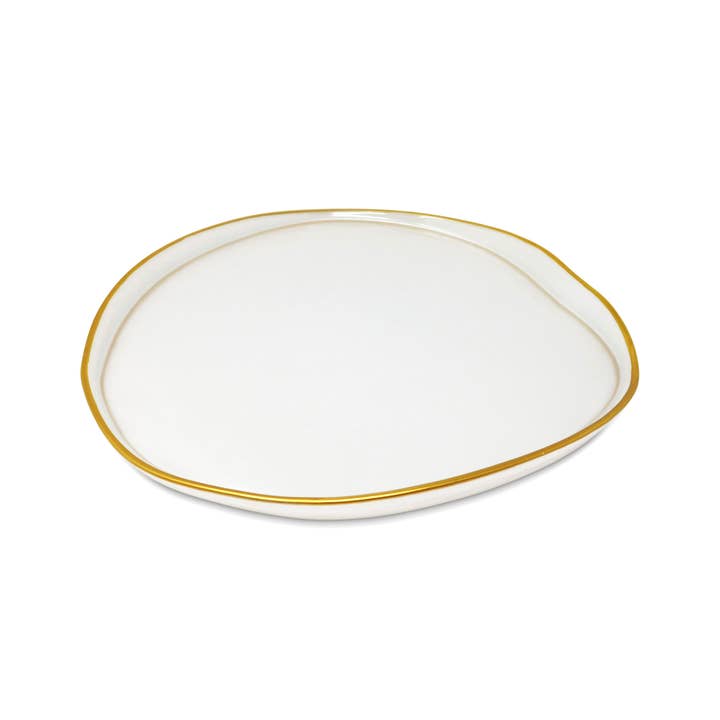 VIVIENCE - Wholesale Dinner plate - Set of 4 Organic Shaped Glass Plates White with Gold Wall5