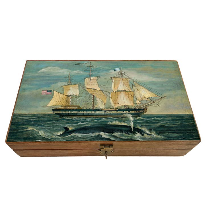 Madison Bay Co. - Historical Home Decor Reproductions - Wholesale Decorative Box - American Whaling Ship w/ Sperm Whale Solid Wood Trinket Box