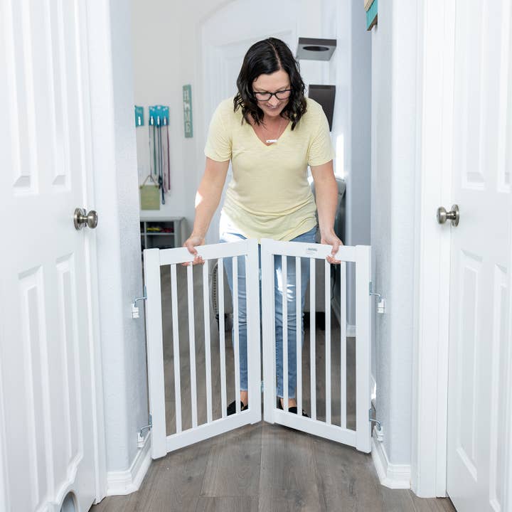 Primetime Petz - Vente Barrière portative pliable – chien - Kit de quincaillerie pour barrières murales autoportantes en bois pour animaux de compagnie3