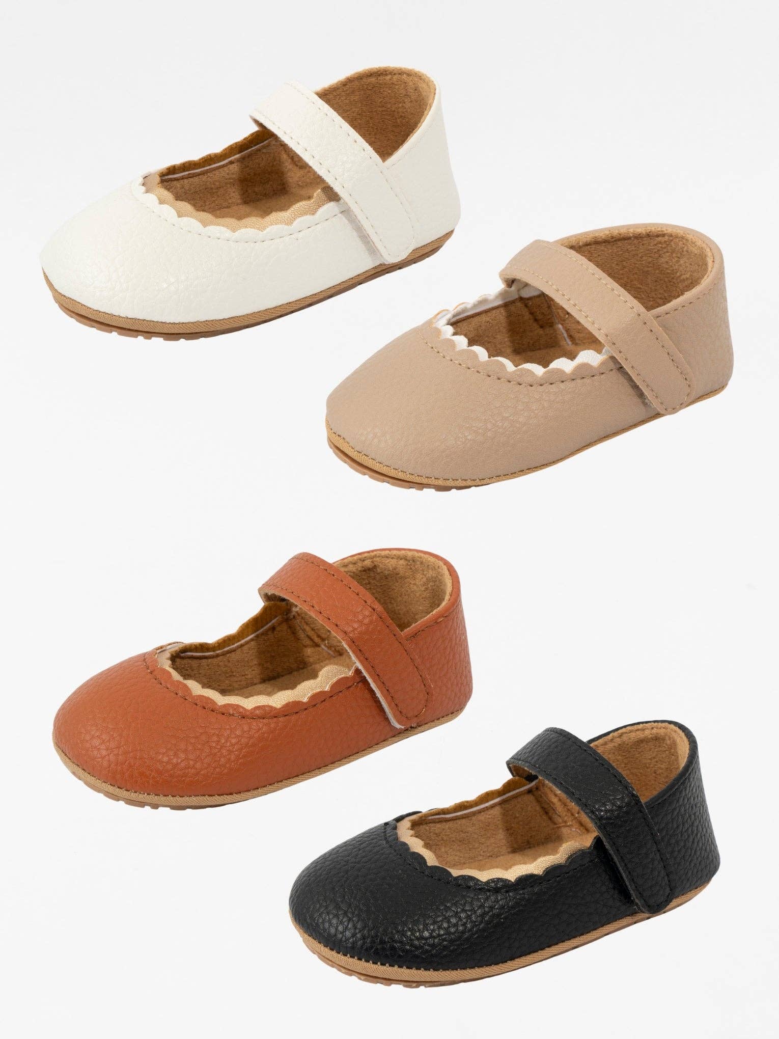 Marie Nicole Clothing - Wholesale Flats/Loafers - Kids - Scalloped Toe Mary Jane Baby Shoe White1