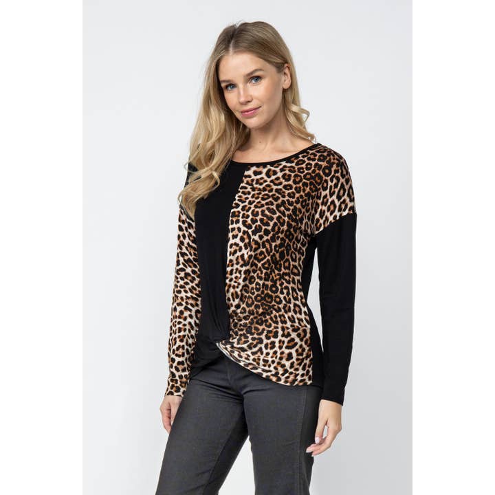 Top bloquant les couleurs à col rond et nœud torsadé - T10198 pour la vente par 01 Allum