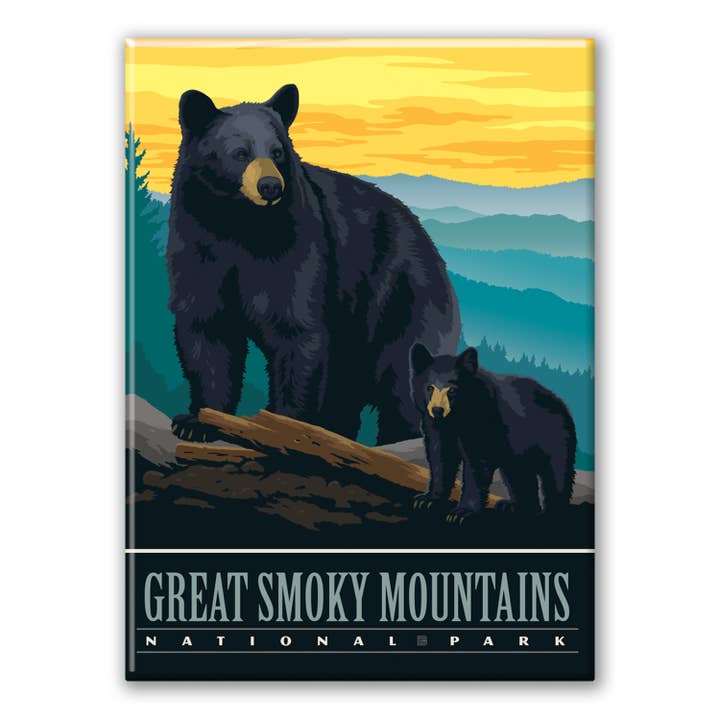Wildlife Black Bears Great Smoky Mountain NP Metal Magnet for wholesale by Tourist Courts