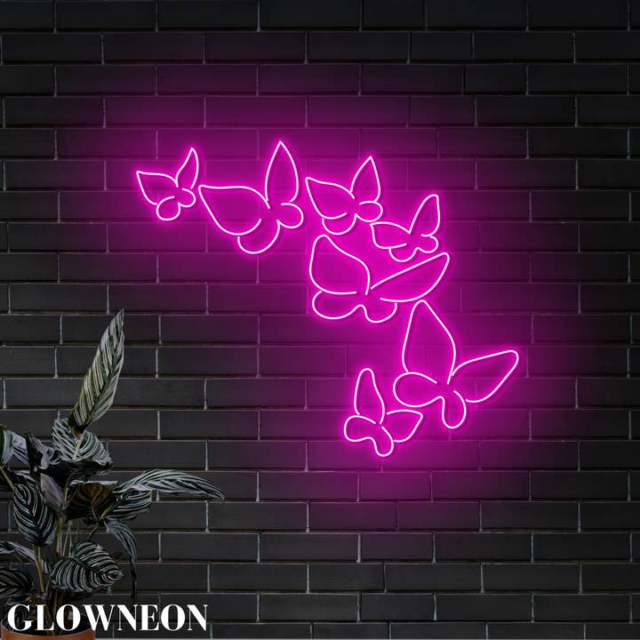 Letrero LED con mariposas, letrero de neón con forma de mariposa para decoración de dormitorio para venta al por mayor de Glow Neon