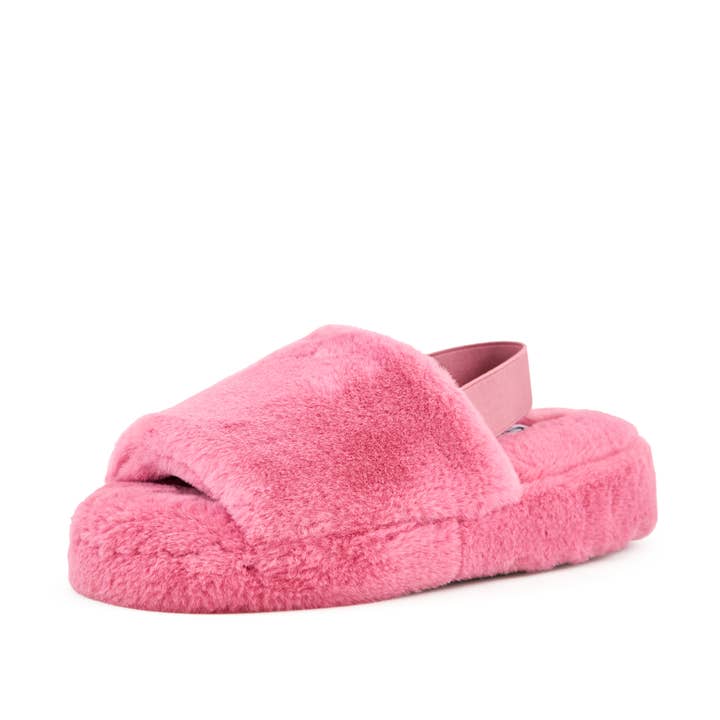 Women's Lisbon Faux Fur Slipper Coral for wholesale by Nest Shoe