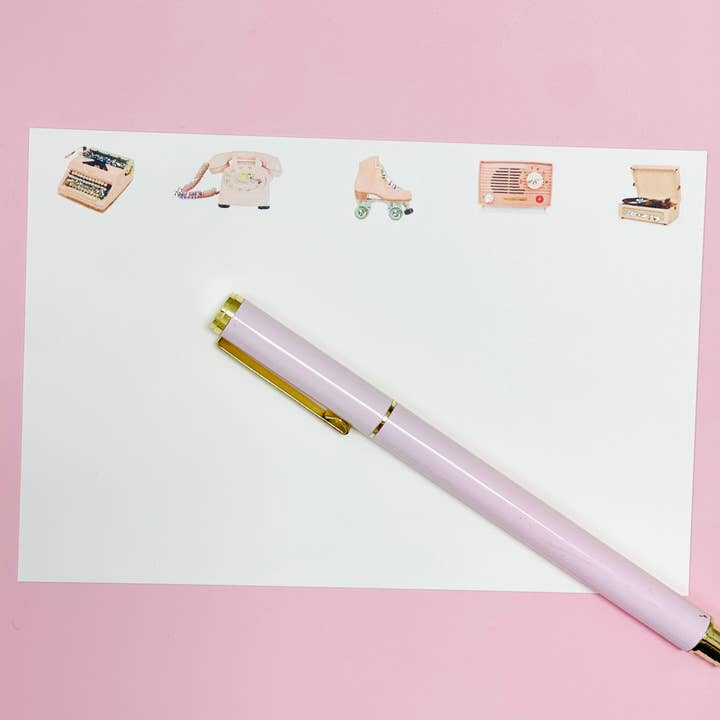 Notizkarten-Set „Pink Retro“, 10 handglitzernde, flache Notizkarten für den Großhandel von Paperlove Boutique