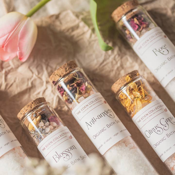 Organic Bath Salt in glass tube (70g) for wholesale by The Eden Collections