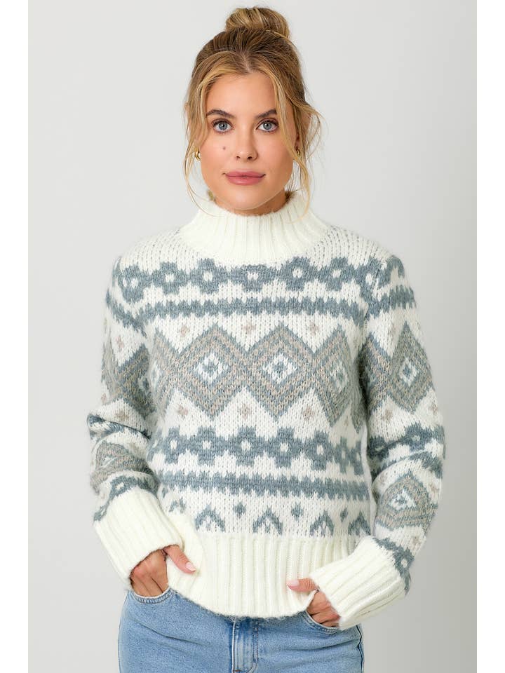 Mystree - Wholesale Knit Sweater - Women's - 60807 Fair Isle Mock Neck Sweater
