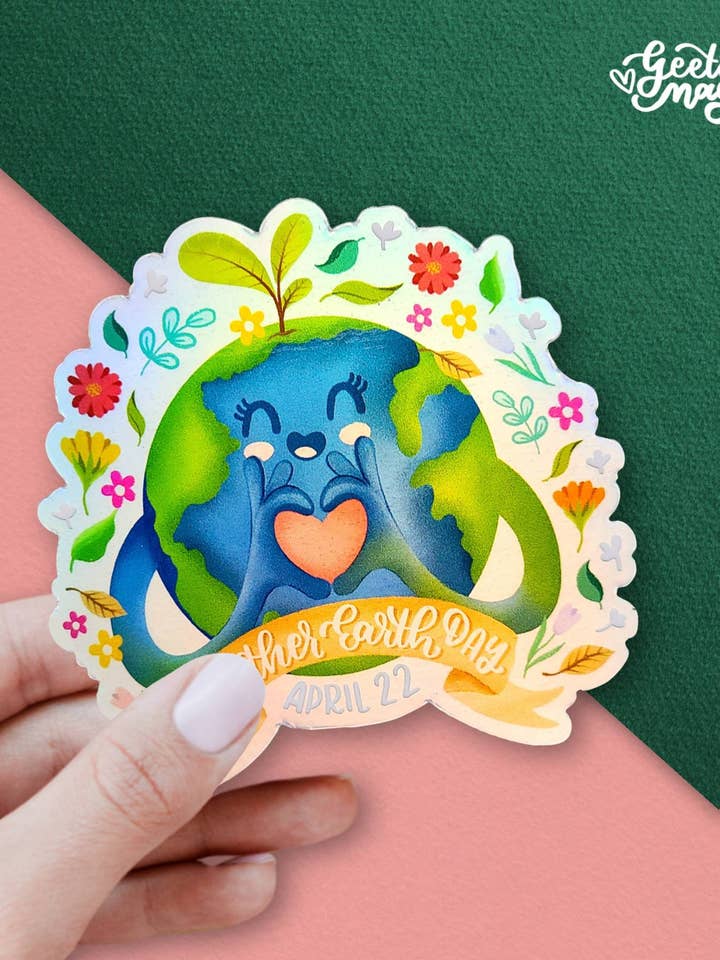Vinile adesivo olografico per la Giornata della Terra arcobaleno | Adesivi per laptop | Decalcomanie per la vendita all'ingrosso da parte di Artful Geet Creations