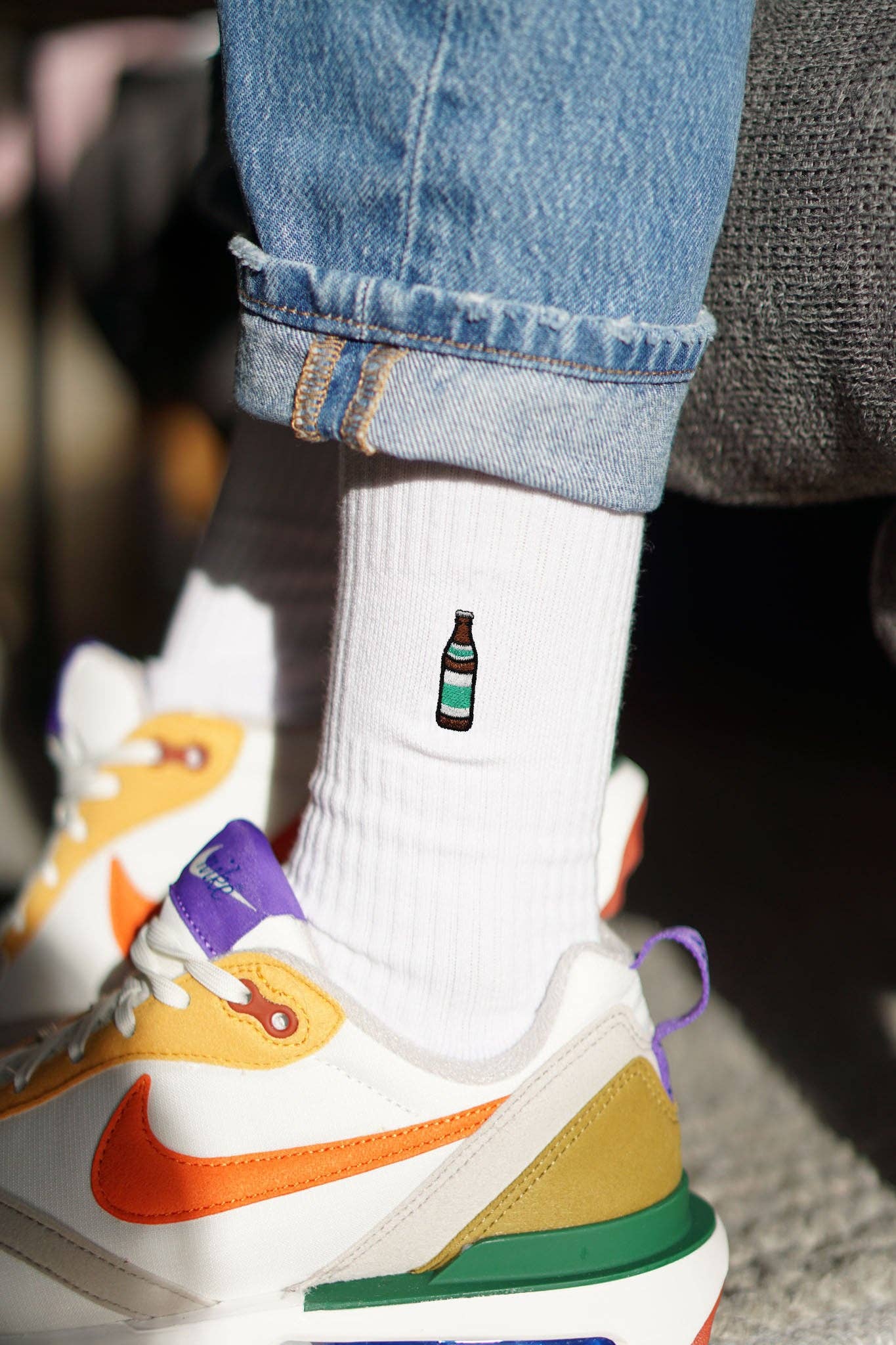 white Light | Embroidered organic cotton socks for wholesale on Faire4