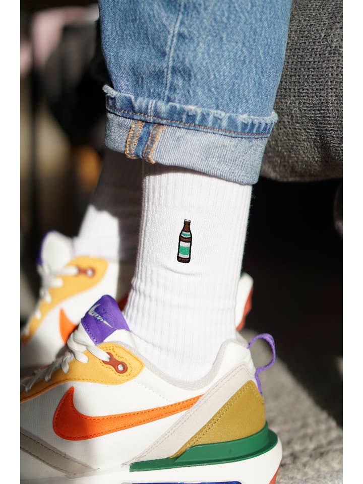 white Light | Embroidered organic cotton socks for wholesale on Faire4