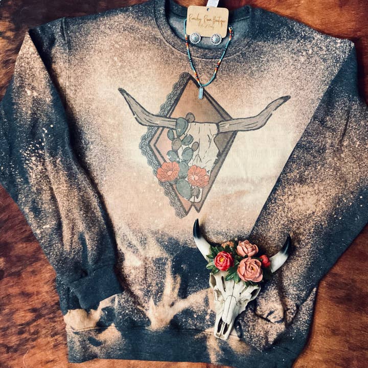 Vintage Lace Skull Sweatshirt for wholesale by Ranchy Roan Boutique