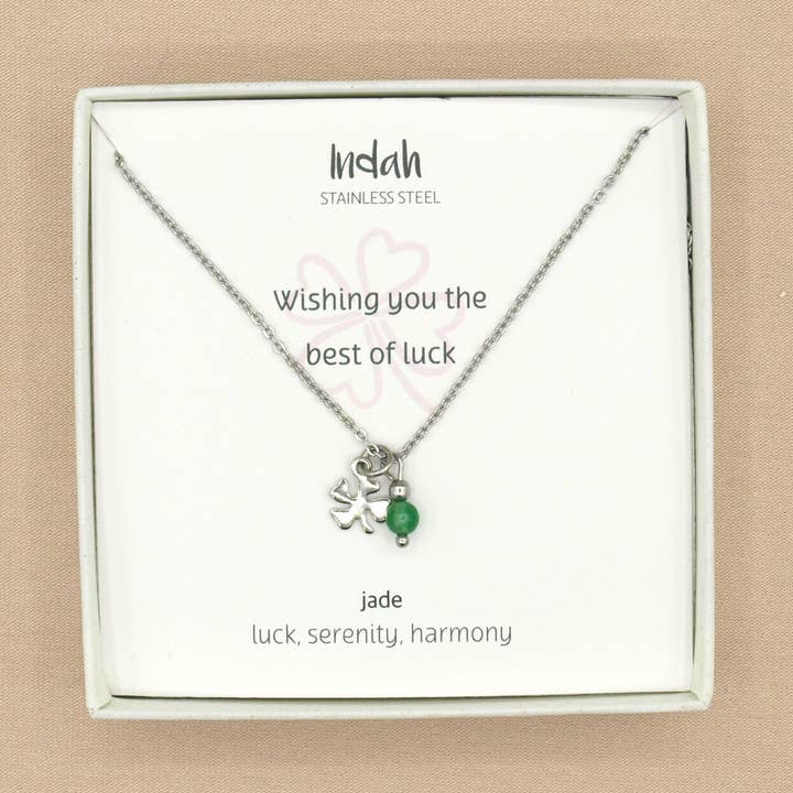 Necklace rock, jade, silver stainless steel for wholesale by by Indah