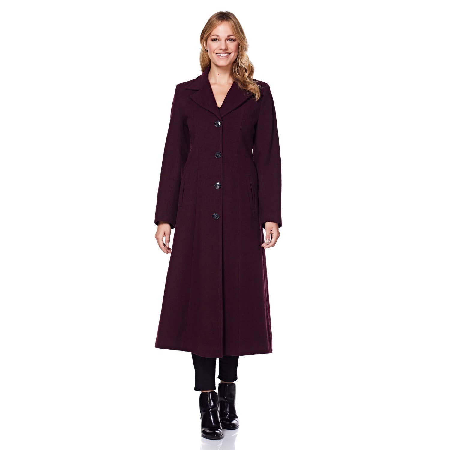 Burgandy Anastasia Fashions Womens Wool Cashmere Long Winter Coat for wholesale on Faire1