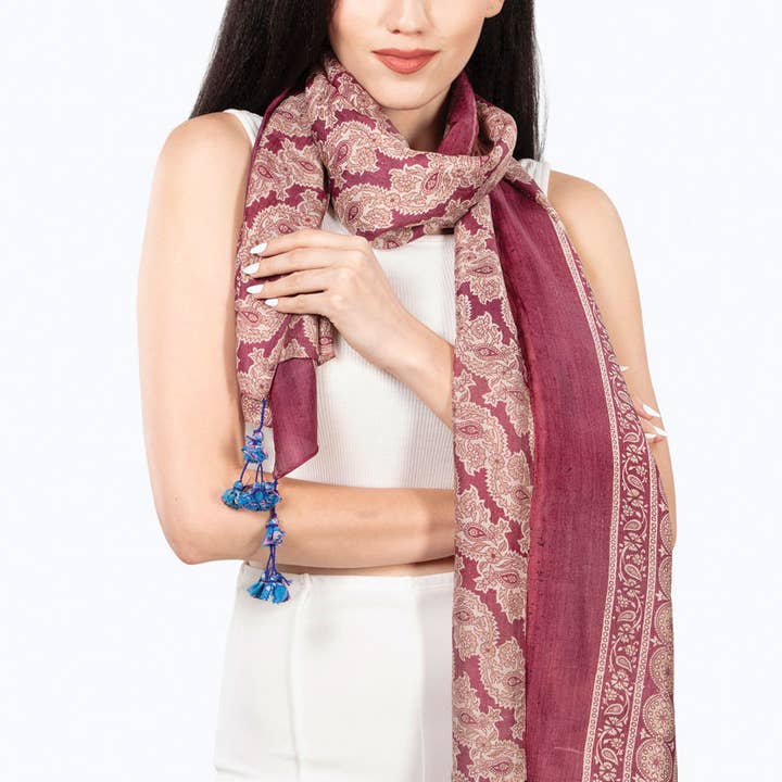 Sevya Handmade - Wholesale Scarf - Women's - Up-Cycled Silk Sari Tassel Scarves1
