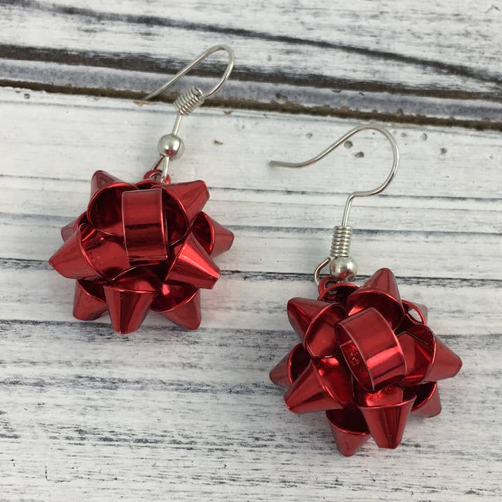 Christmas ribbon/bow red dangle earrings for wholesale by SongLily