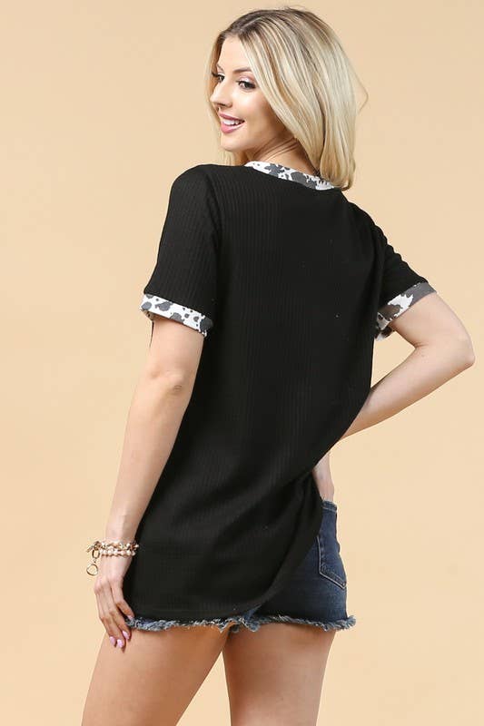 Avery - Wholesale Knit Top - Women's - AV1177-CARLA COW PRINT COLOR BLOCK WAFFLE TOP9