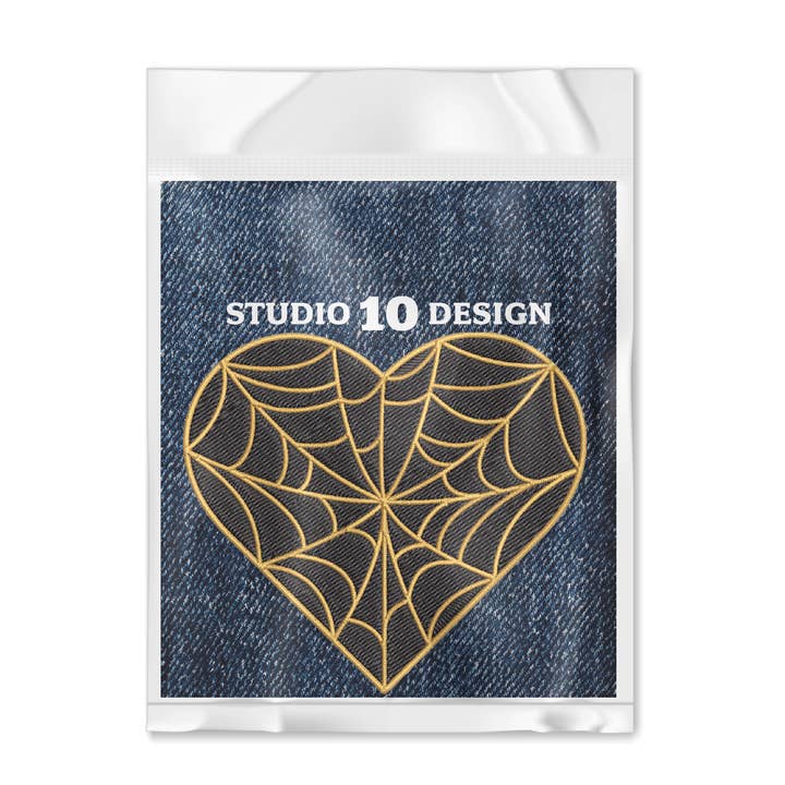Studio Ten Design - Wholesale Patch - Cobweb Heart Embroidered Iron-On Patch