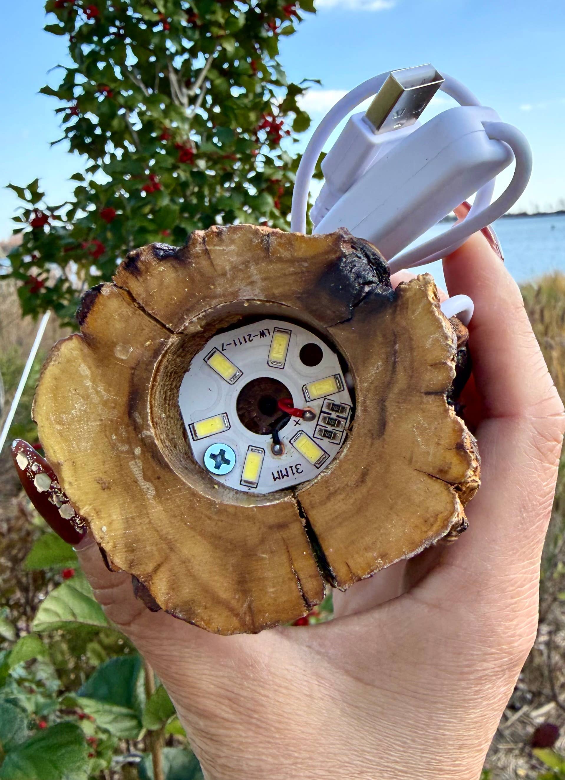 KayleeNYC – wholesale Decorative tabletop object – USB powered Wooden LED light stand5