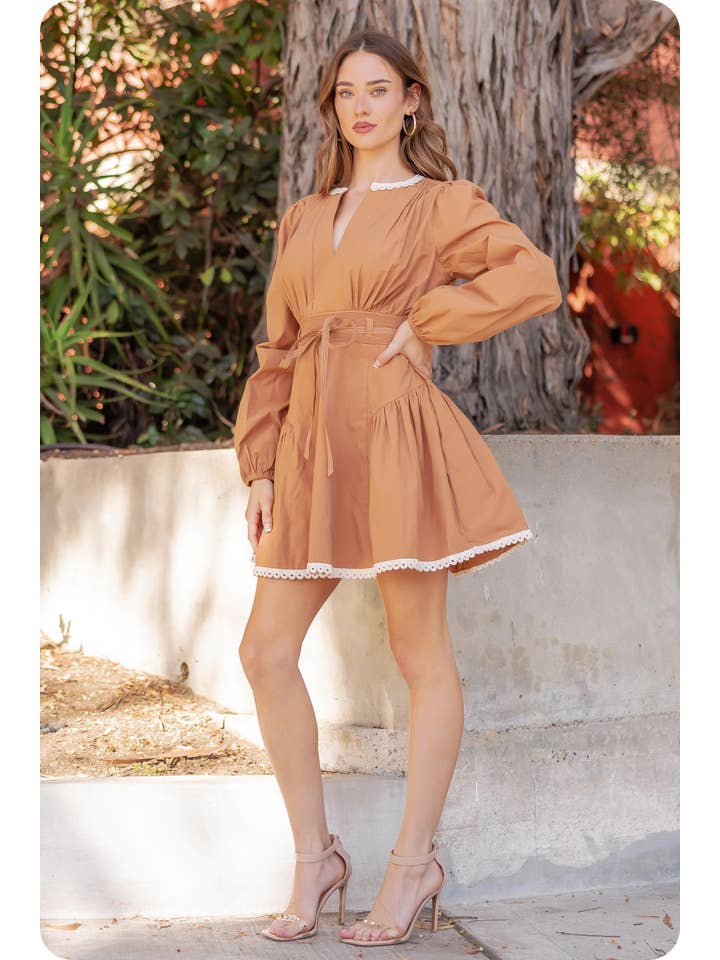 Strut & Bolt - Wholesale Dress - Women's - Lace Trim Detail Poplin Mini Dress13