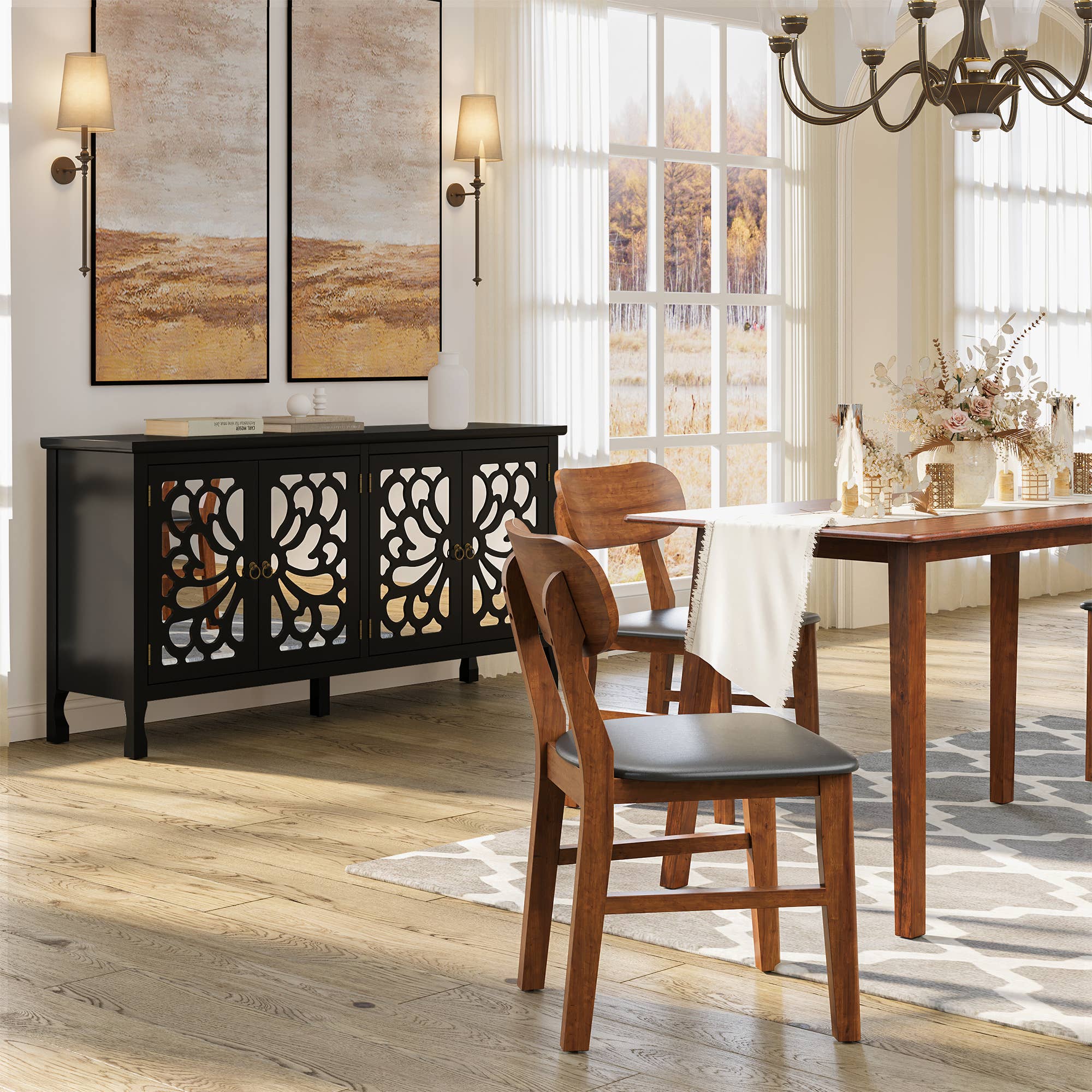 Heynemo - Vente Armoire - Buffet sculpté de 63'' avec rangement7