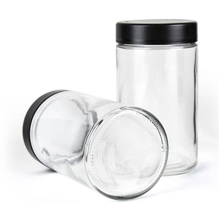 10oz/295ml Clear Glass Jar With Black Child Resistant Caps for wholesale by Human Objects®
