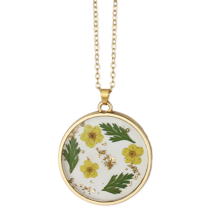 ZAD - Wholesale Pendant/Charm Necklace - Cottage Floral Yellow Dried Flower Necklace