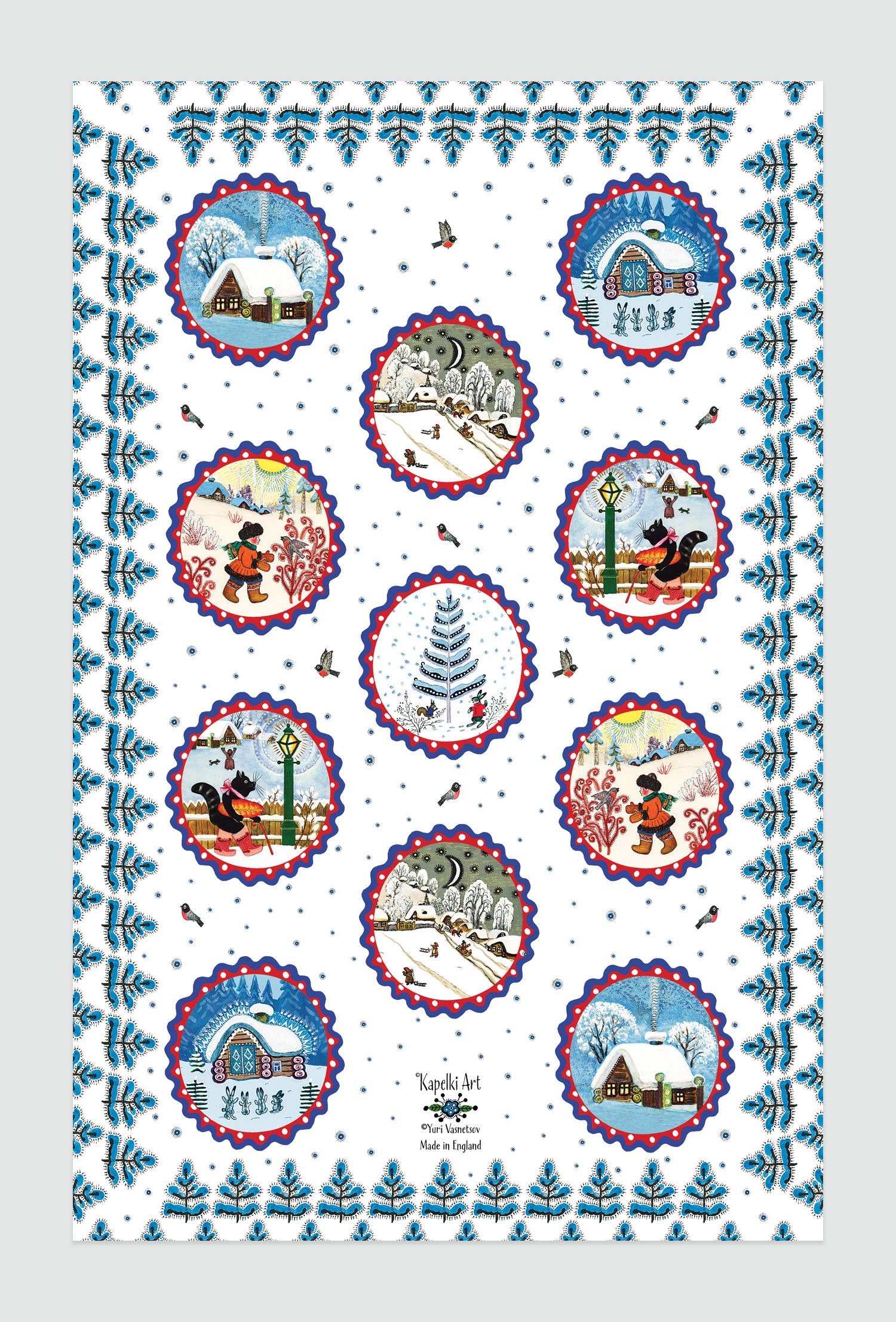 Kapelki Art - Wholesale Tea Towel - Christmas organic cotton kitchen towel. Winter Tales1