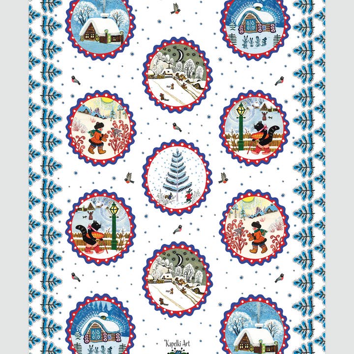 Kapelki Art - Wholesale Tea Towel - Christmas organic cotton kitchen towel. Winter Tales1