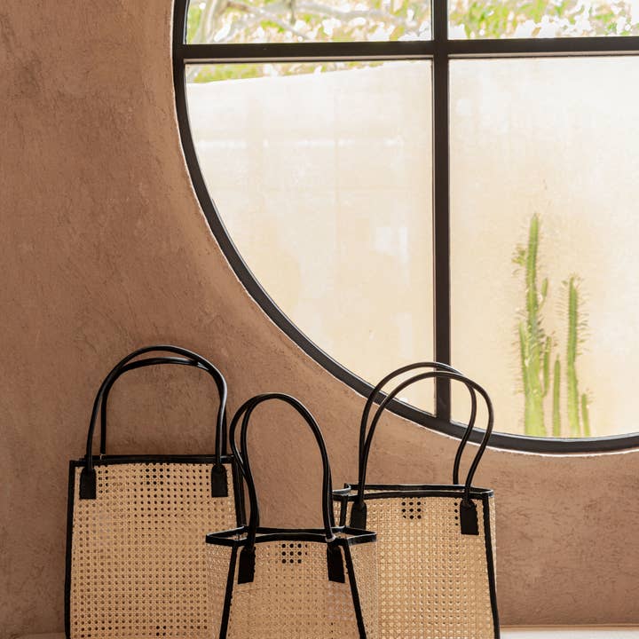 Village Thrive - Wholesale Tote Bag - Women's - Citra Leather and Rattan Tote Bag
