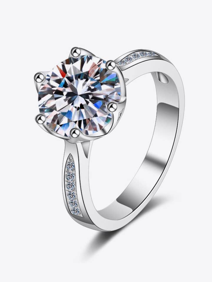 3 karat briljant rundskuren moissanitrhodium över ren sterlingsilver sidostenring för wholesale av Sparkala