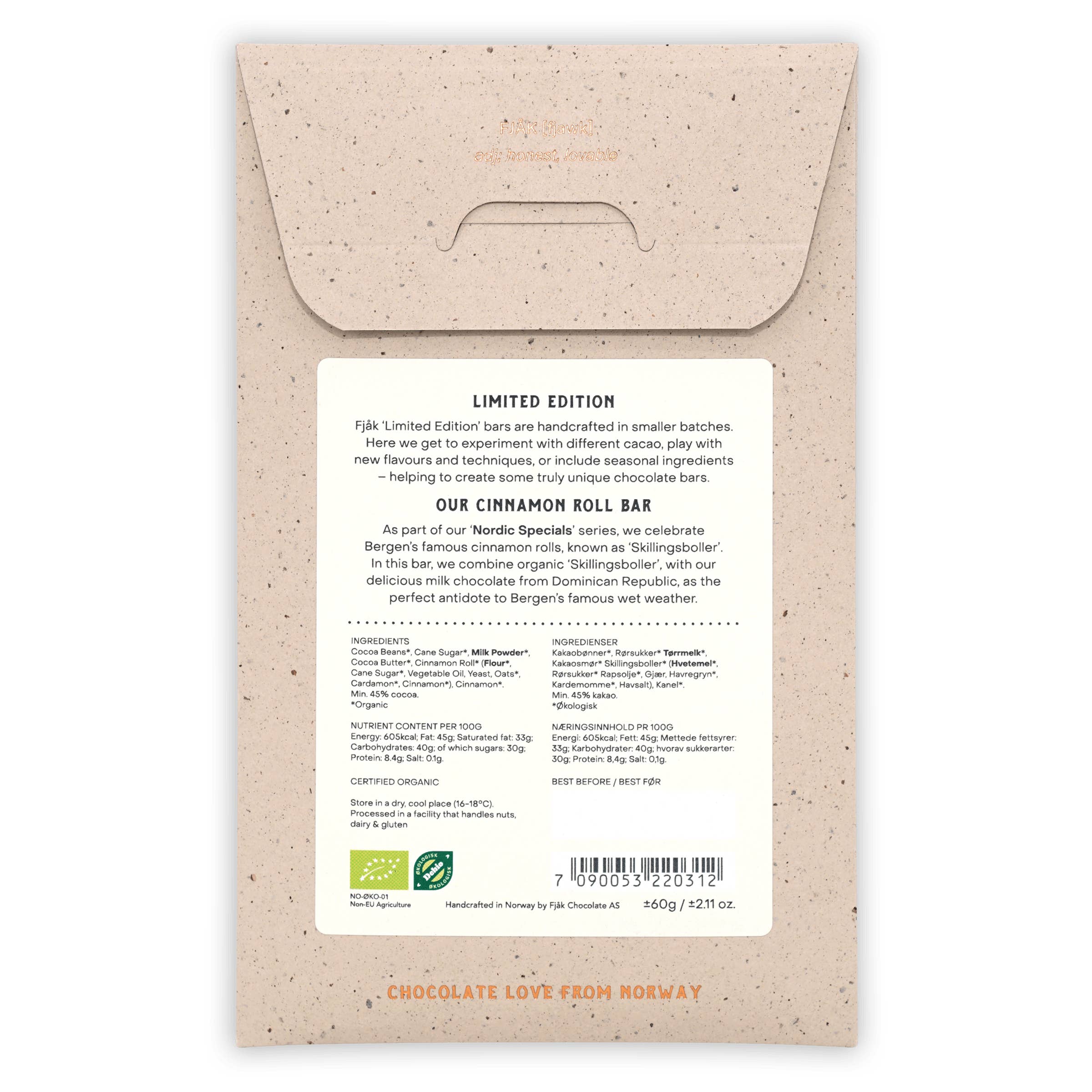 Bar & Cocoa Chocolate - Wholesale Chocolate Bar - Fjak Cinnamon Roll Milk Chocolate 45% (Nordic)1