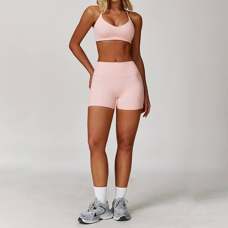 WONDERXFANS - Wholesale Activewear Set - Women's - Brushed Sports Bra + High-Waist shorts 2-Piece Set