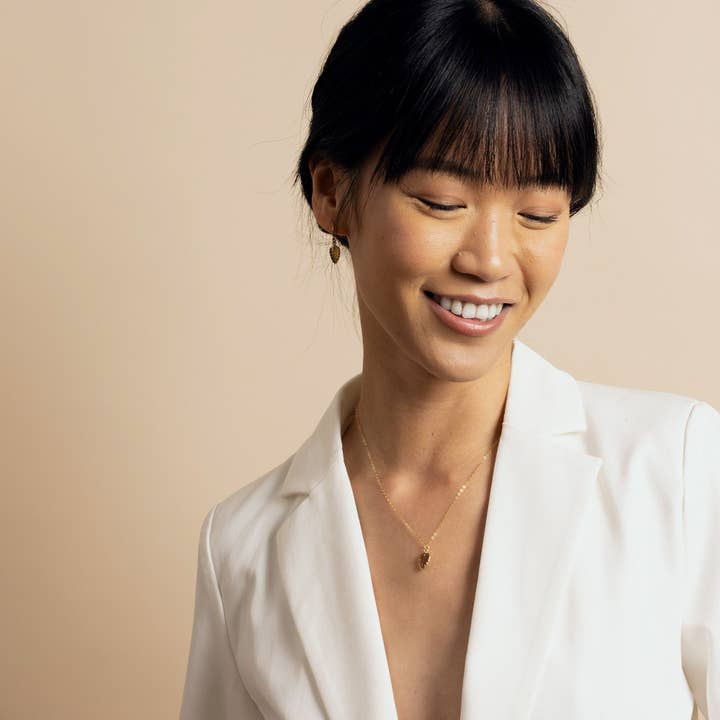 Whiskey Quartz Leaf Gemstone Necklace and Earrings Set for wholesale by Soul & Little Rose