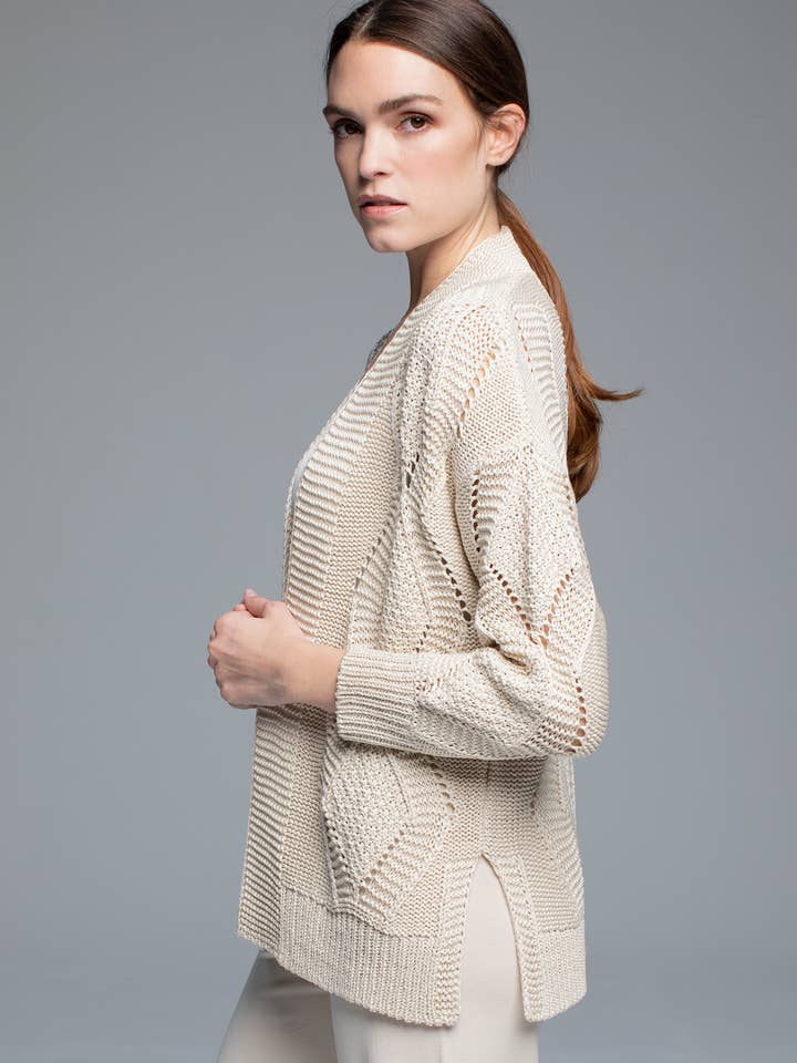 CHAQ. CARDIGAN M/SQUARE BEIGE for wholesale by TACHI AND ZUCCA