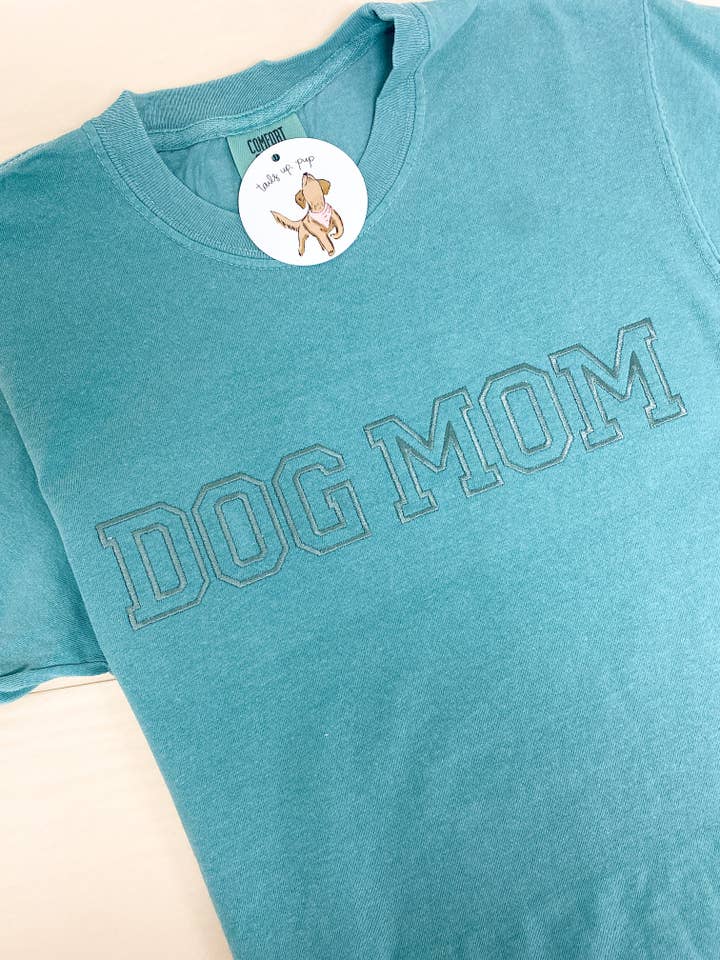Monochromatic Dog Mom Embroidered Top, Dog Mom Shirt, Dogs for wholesale by Tails Up, Pup