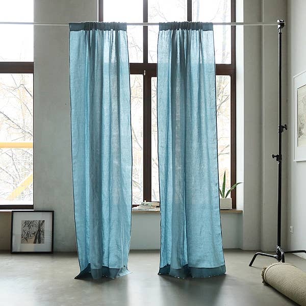 STONE WASHED ROD POCKET CURTAIN PANEL STONE BLUE for wholesale by LinenMe