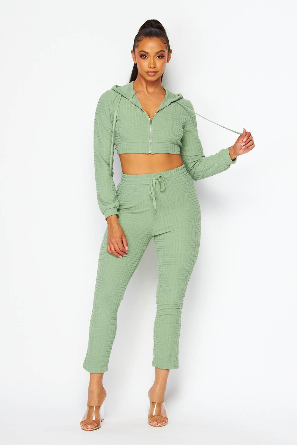 5besties inc – wholesale Top & pants set (NOT Loungewear) – Women's – CROP HOODIE JACKET AND PANTS SET2