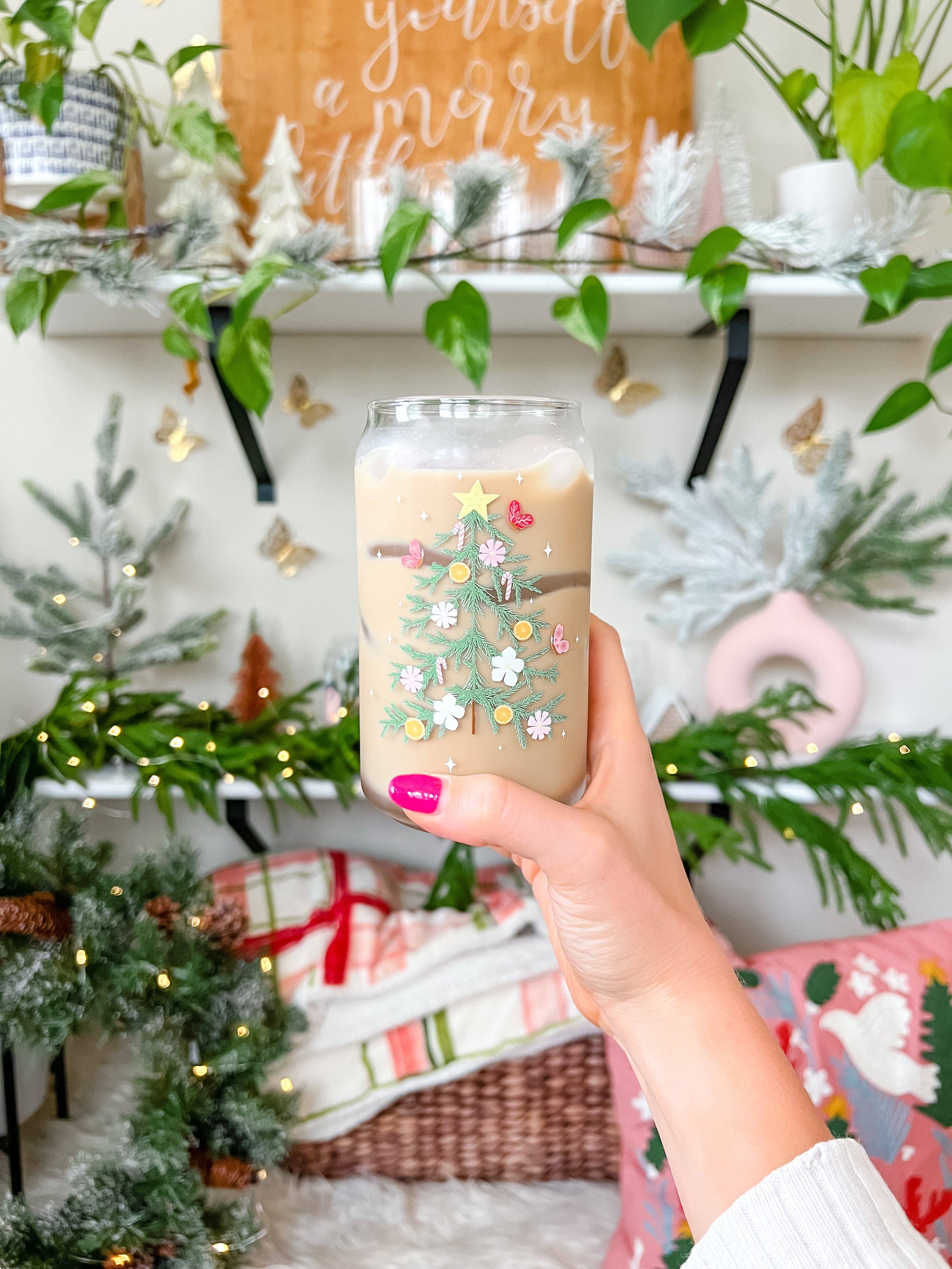 Hart and Flora Shop - Wholesale Drinking Glass/Cup - 16oz Garden Holiday Tree Glass2