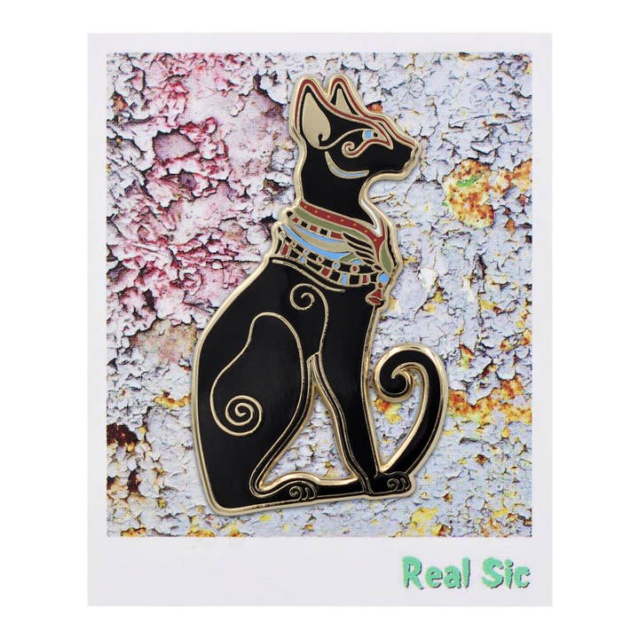 Real Sic - Venta al por mayor Botón/prendedor - Pin de gato egipcio - Pin esmaltado de gato negro místico y regio4