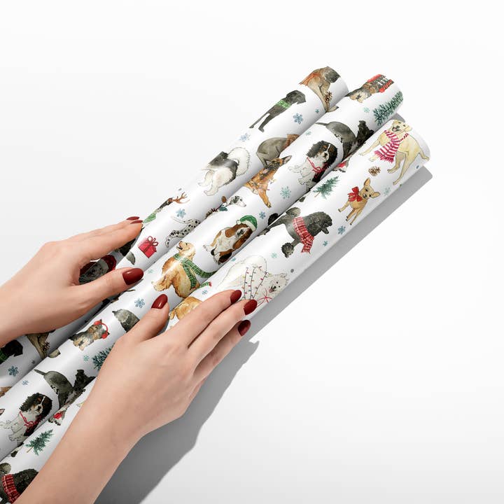 KelseyMDesigns – Großhandel Geschenkpapierrolle – Weihnachts-Geschenkpapier „Cozy Christmas Dogs“, 3-Blatt-Rolle4