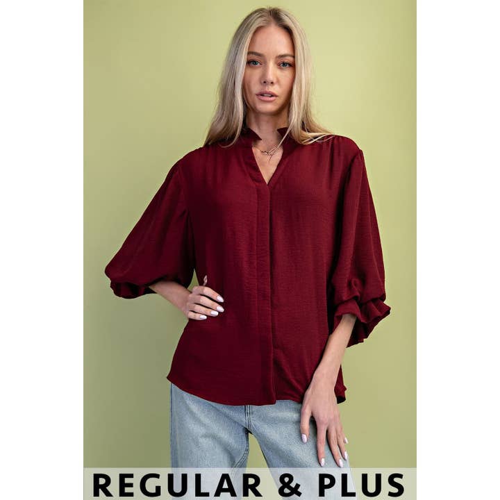 3 Quarter Sleeve Gathered Balloon Sleeve Blouse for wholesale by BNS