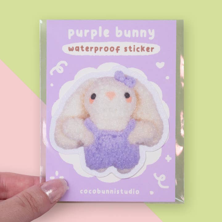Autocollant imperméable violet en crochet en forme de lapin pour la vente par cocobunni studio
