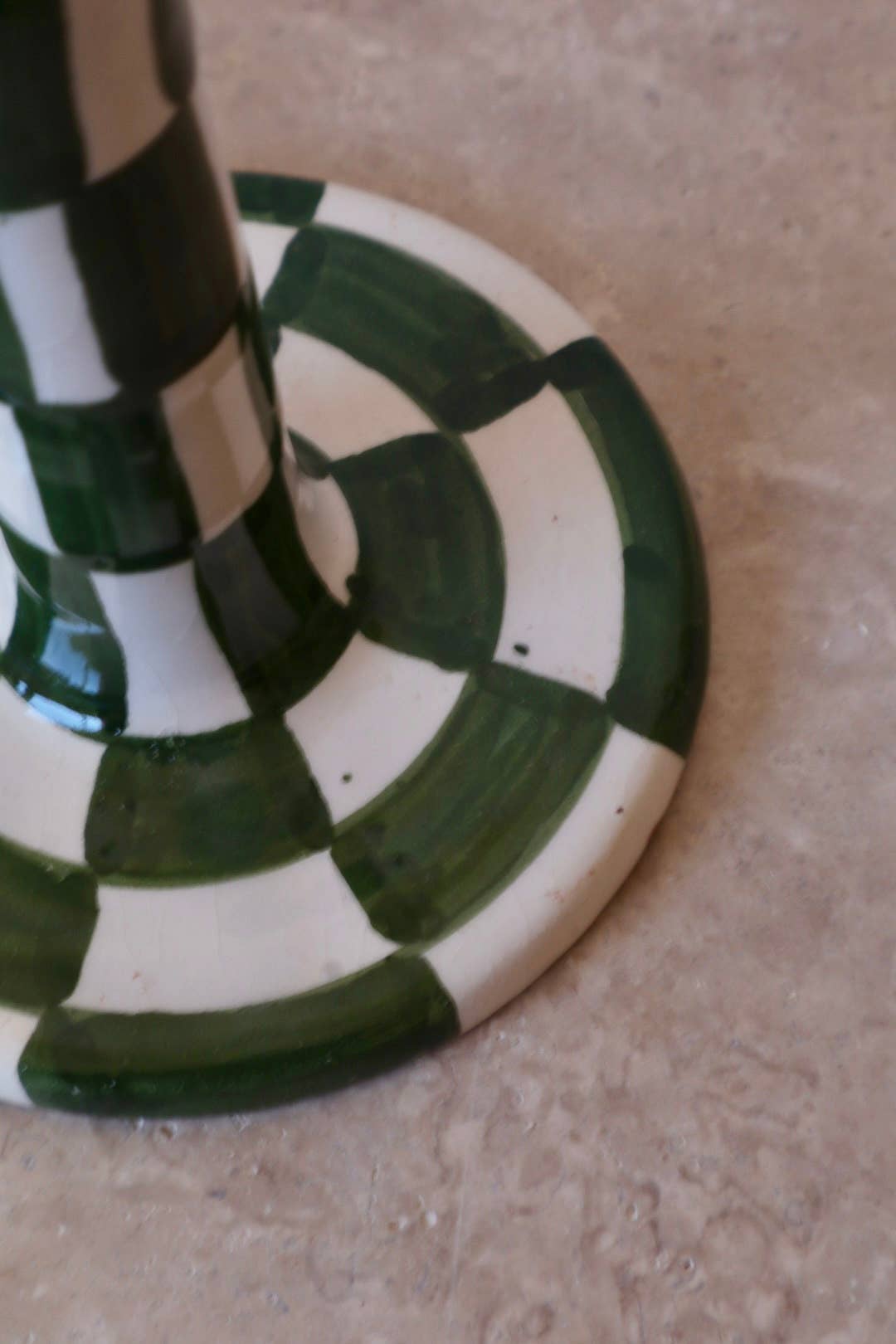 Néda - Wholesale Candle Holder - Handmade Green and White Checkered Ceramic Candle Holder2